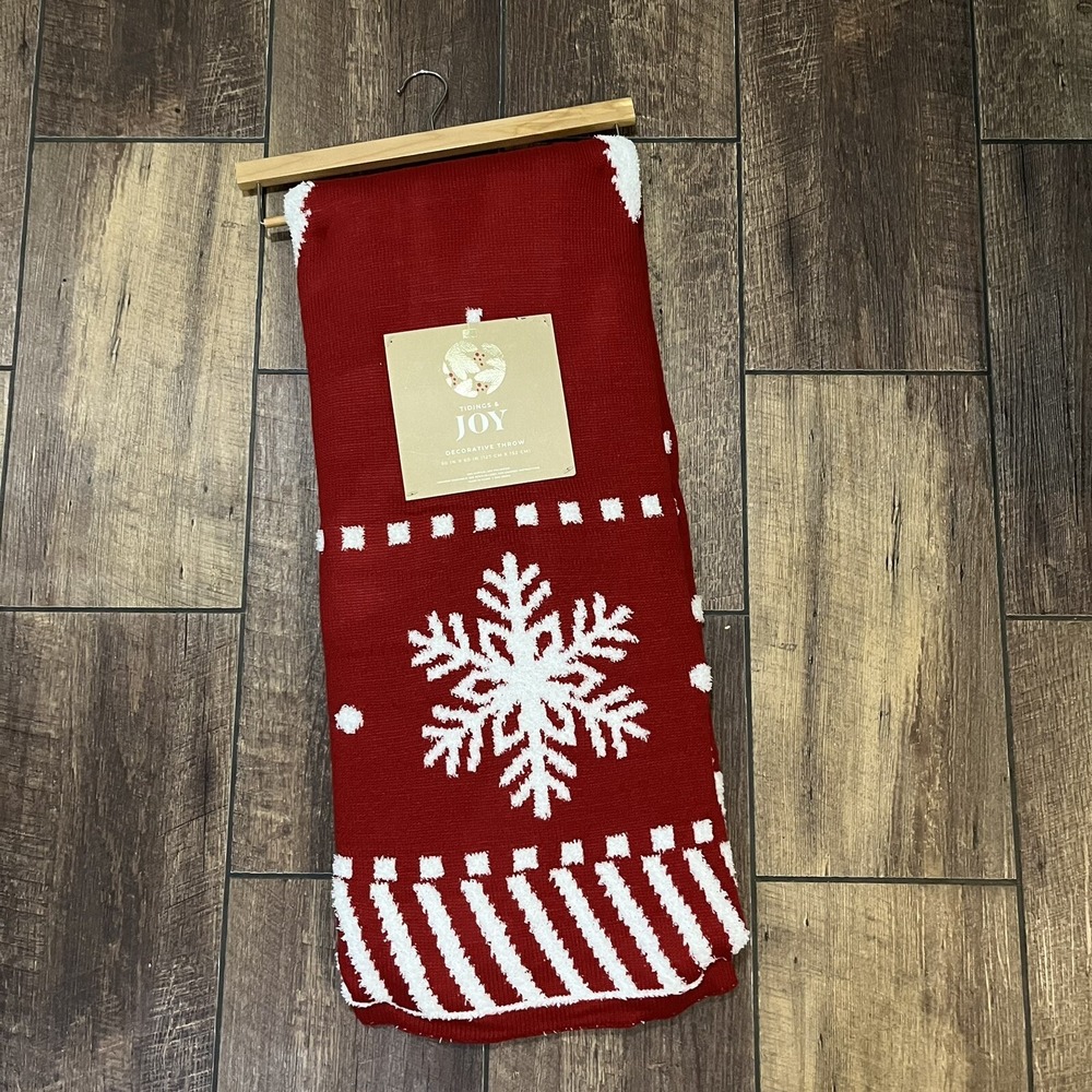 Snowflake Red Blanket 50" X 60" Throw, Christmas Holidays Festive Tiding & Joy